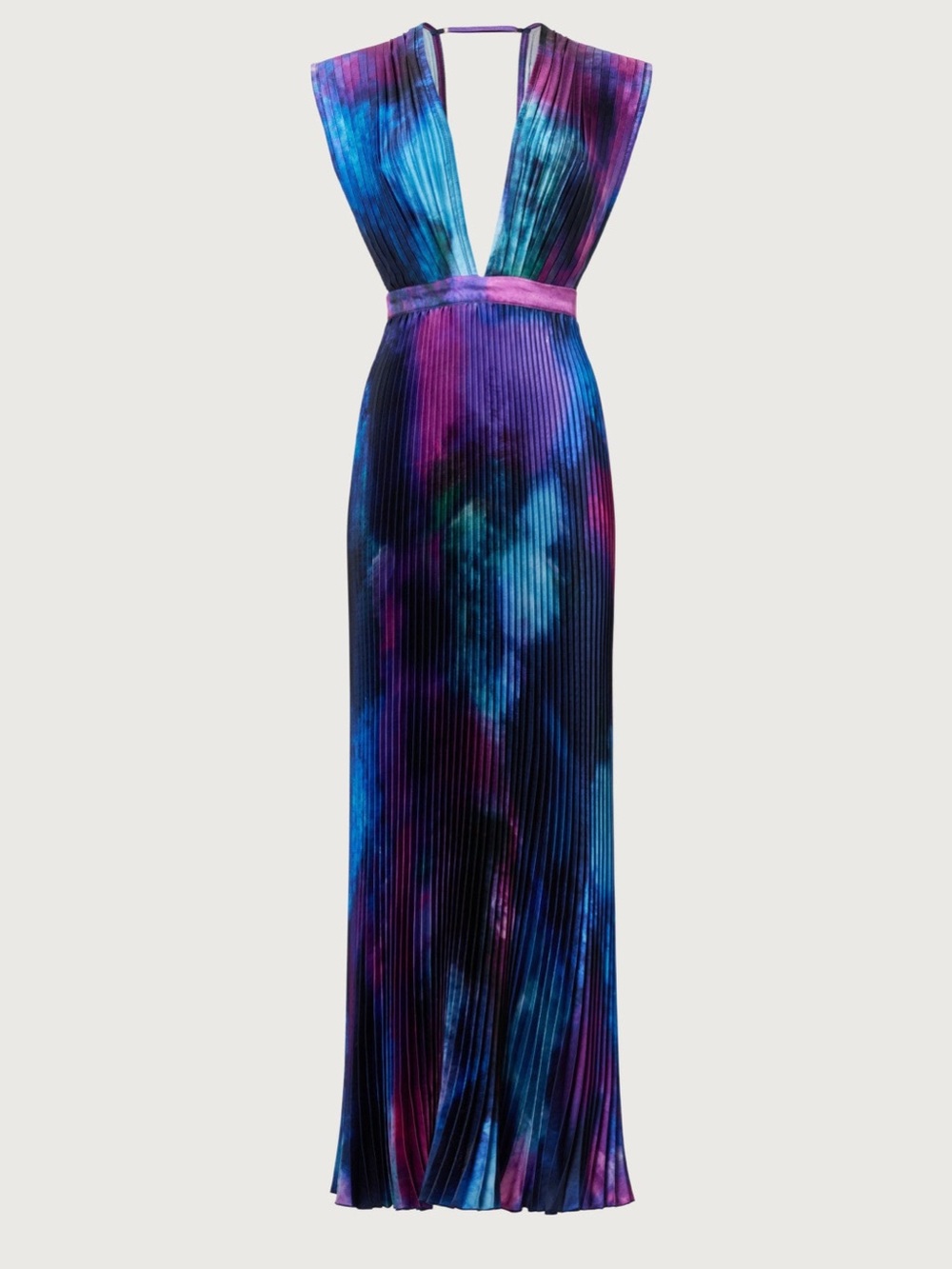 L’idee Deep V Pleated Evening Dress Blue Prple Printed Gala Gown Size UK 10 US 6 - Picture 5 of 11